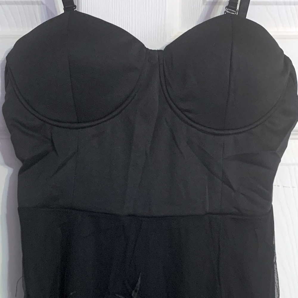 ❌DONATED❌Black Bustier With Lace Mesh Overlay Maxi Shorts Romper - Picture 7 of 17